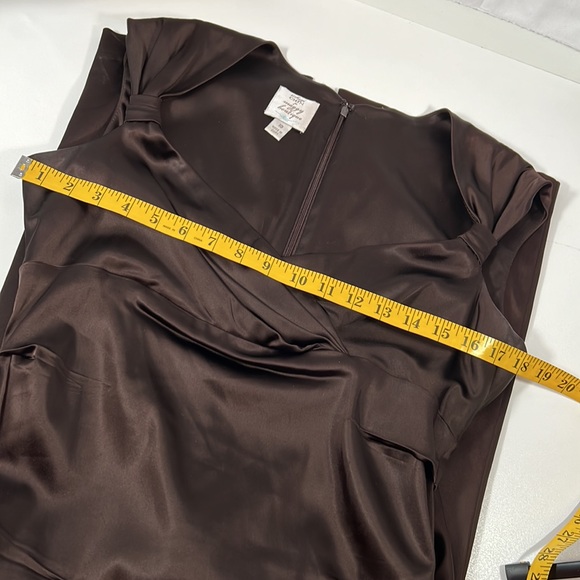SUZI CHIN Chocolate Brown Cocktail Slimming Rouching Midi Sleeveless Dress 10 - Picture 7 of 9